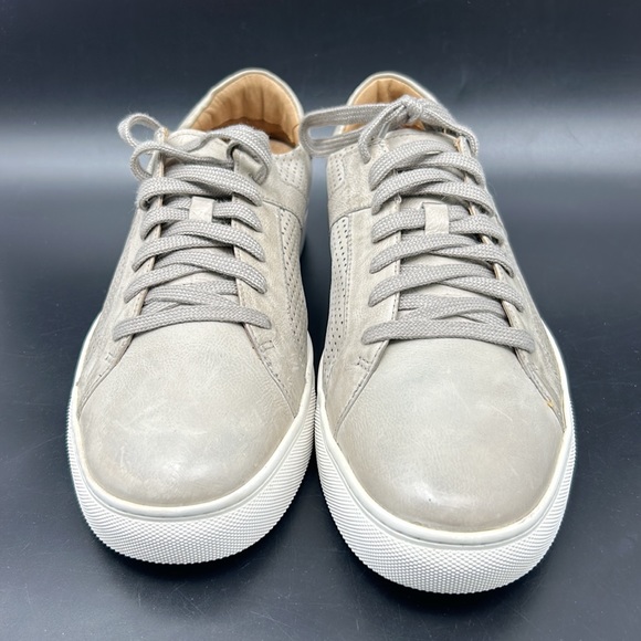 TRASK AARON GRAY PERFORATED LEATHER MENS SNEAKERS - Picture 2 of 9